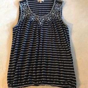 Banded bottom navy and white stripped tank top